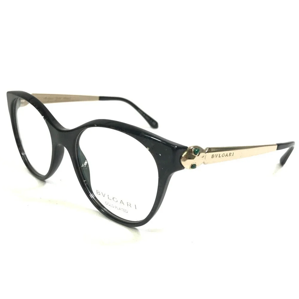 Bvlgari Eyeglasses Frames 4142-K-B 5412 Black Clear Snake Gold Plated 51-17-140